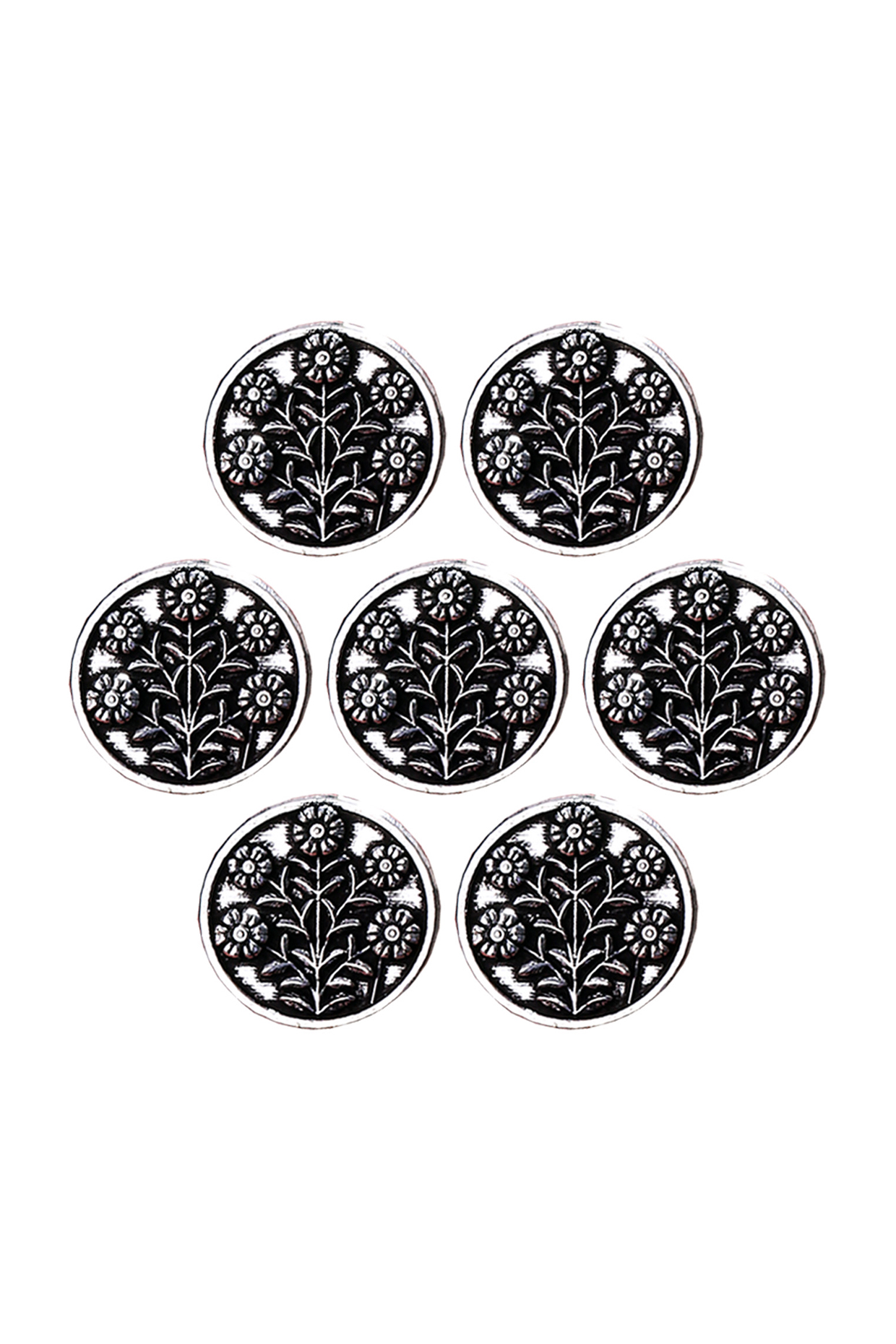 Silver Oxidised Eternal Garden Buttons (Set of 7) by Cosa Nostraa at Pernia's Pop Up Shop