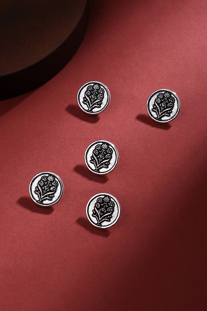 Silver Oxidised Floral Wonder Buttons (Set of 5) by Cosa Nostraa at Pernia's Pop Up Shop