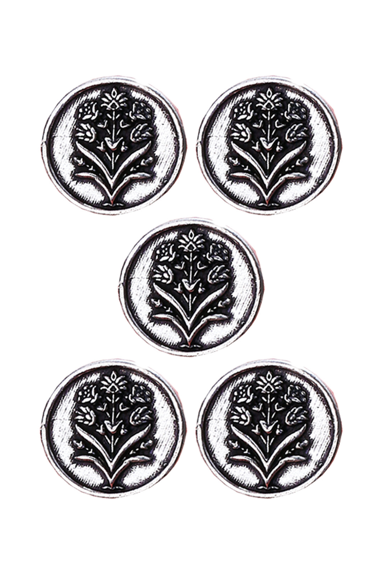Silver Oxidised Floral Wonder Buttons (Set of 5) by Cosa Nostraa at Pernia's Pop Up Shop