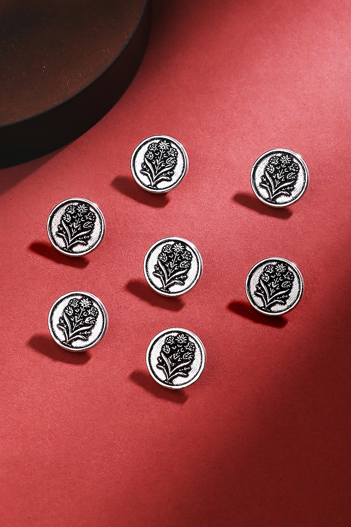Silver Oxidised Floral Wonder Buttons (Set of 7) by Cosa Nostraa at Pernia's Pop Up Shop