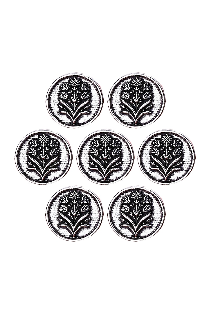 Silver Oxidised Floral Wonder Buttons (Set of 7) by Cosa Nostraa at Pernia's Pop Up Shop