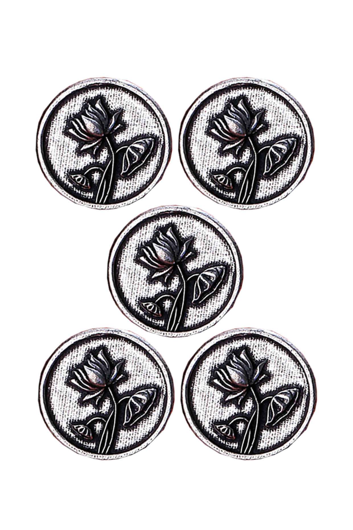 Silver Oxidised Lotus Magic Buttons (Set of 5) by Cosa Nostraa at Pernia's Pop Up Shop
