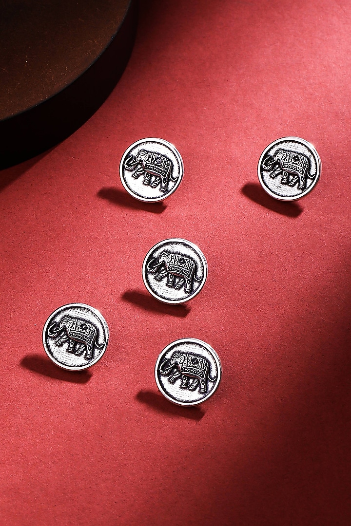 Silver Oxidised Royal Elephant Buttons (Set of 5) by Cosa Nostraa at Pernia's Pop Up Shop