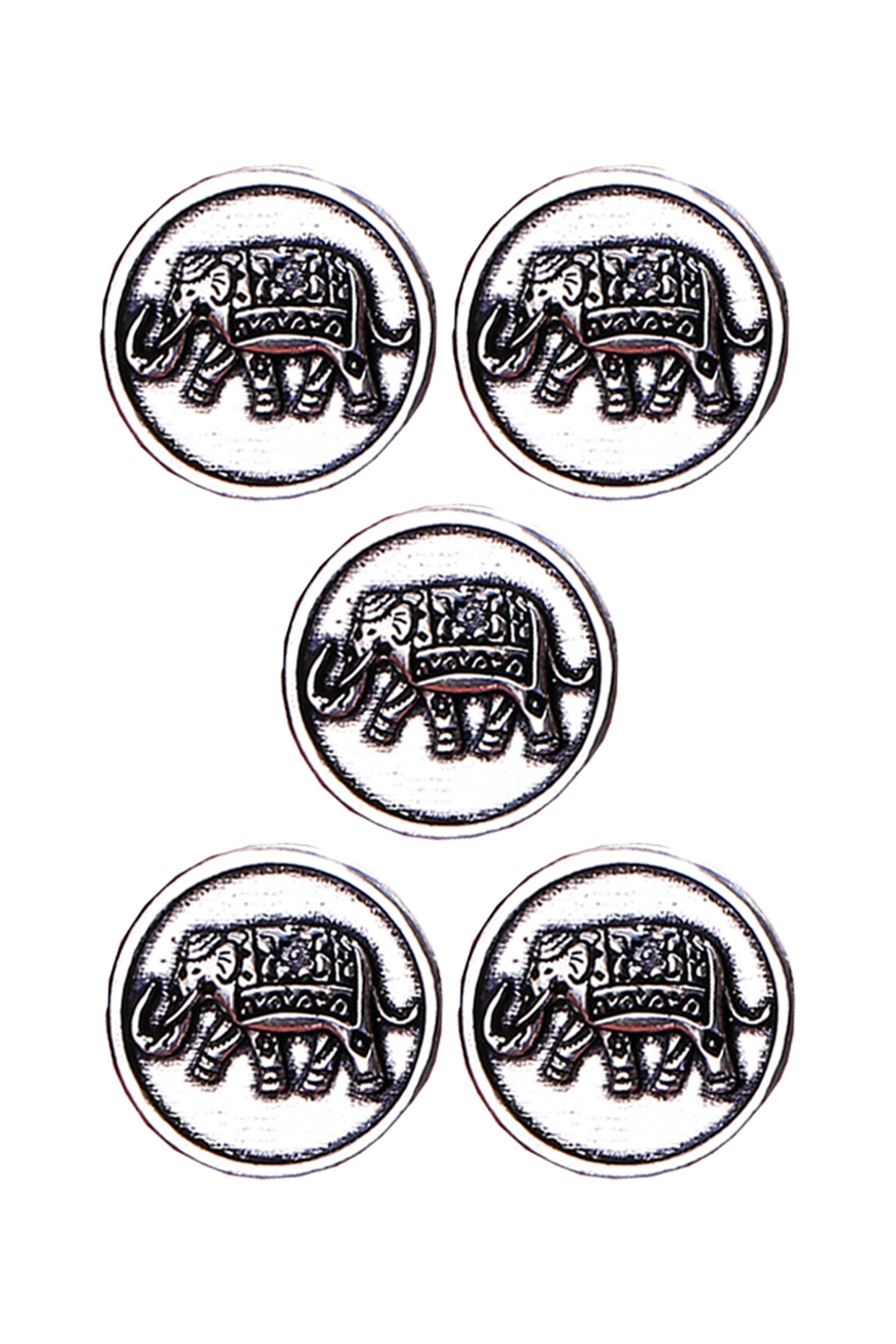 Silver Oxidised Royal Elephant Buttons (Set of 5) by Cosa Nostraa at Pernia's Pop Up Shop