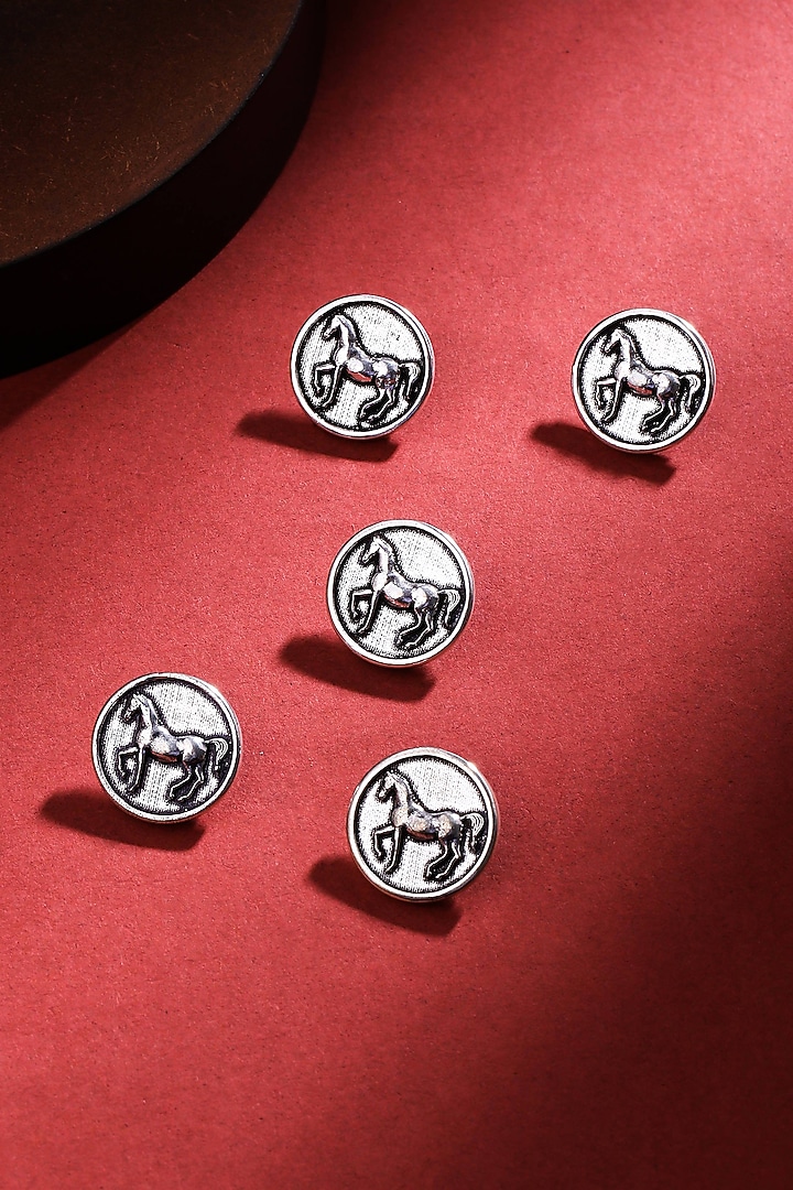 Silver Oxidised Stallion Shimmer Buttons (Set of 5) by Cosa Nostraa at Pernia's Pop Up Shop