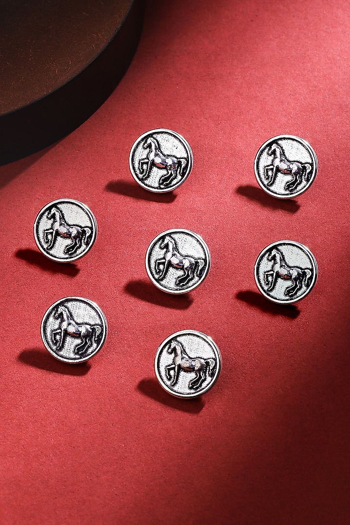 Silver Oxidised Stallion Shimmer Buttons (Set of 7) by Cosa Nostraa at Pernia's Pop Up Shop
