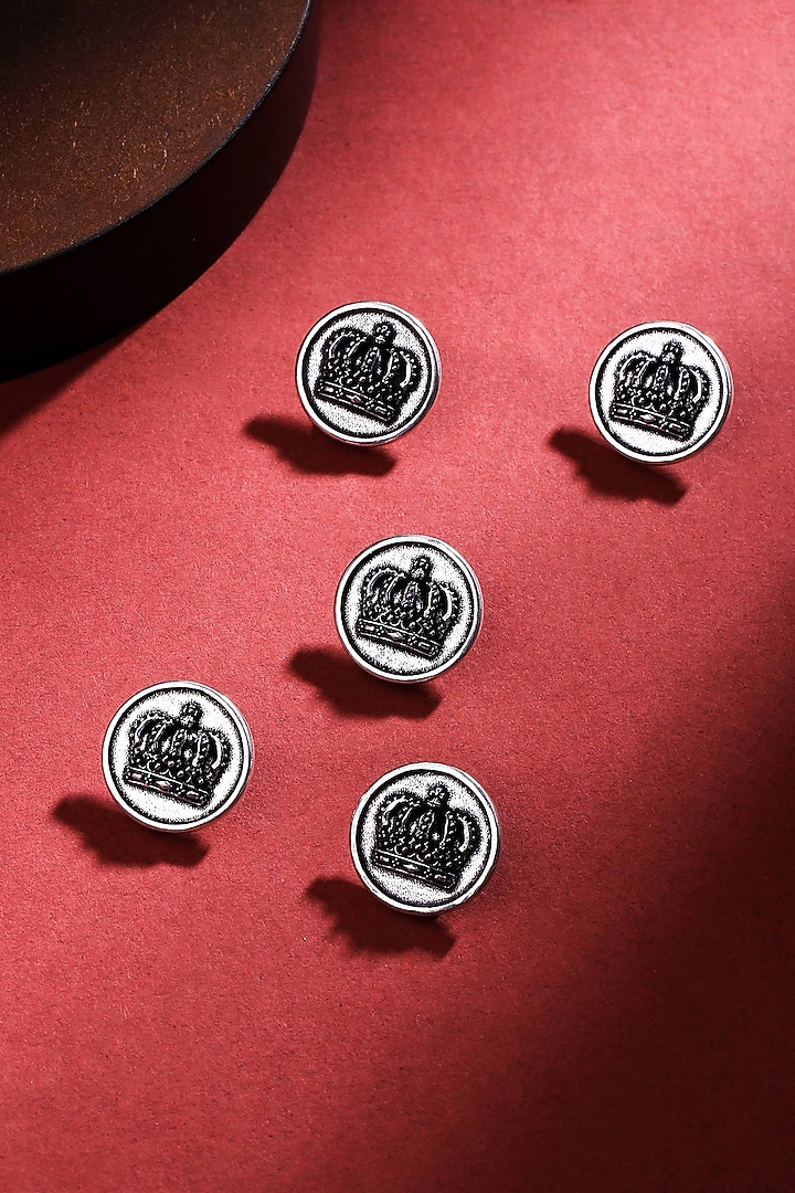 Silver Oxidised Emperor Crown Buttons (Set of 5) by Cosa Nostraa at Pernia's Pop Up Shop