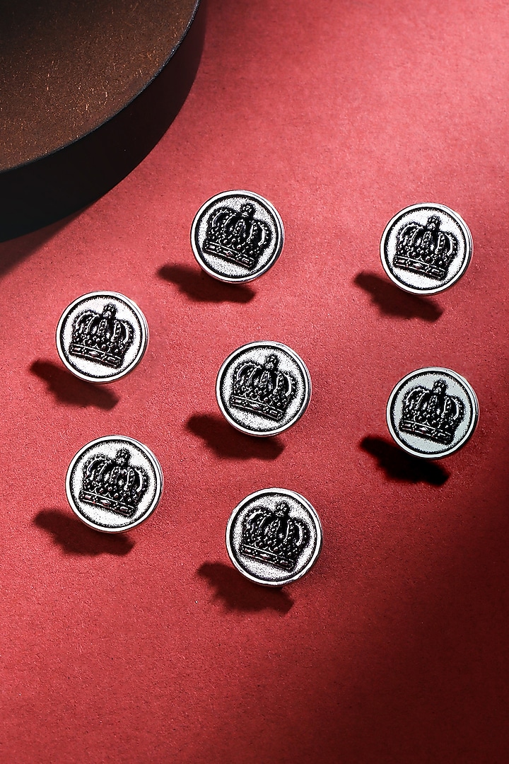 Silver Oxidised Emperor Crown Buttons (Set of 7) by Cosa Nostraa at Pernia's Pop Up Shop