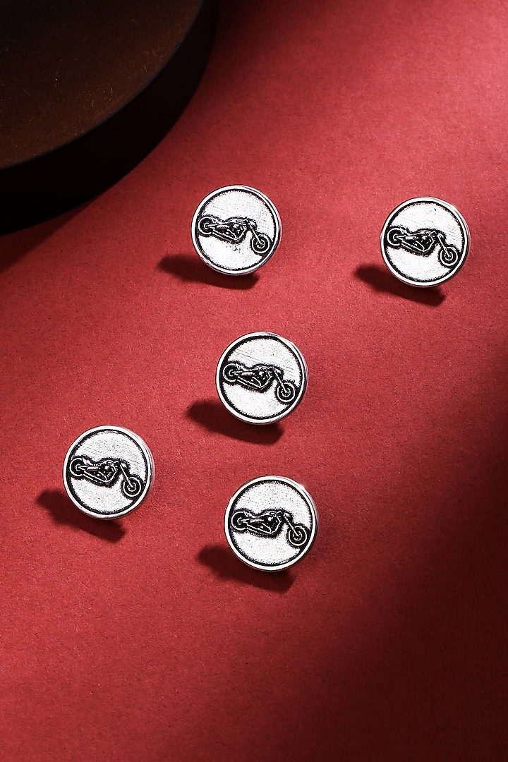 Silver Oxidised Bold Biker Buttons (Set of 5) by Cosa Nostraa at Pernia's Pop Up Shop