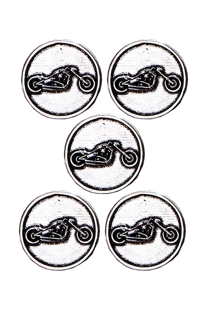 Silver Oxidised Bold Biker Buttons (Set of 5) by Cosa Nostraa at Pernia's Pop Up Shop
