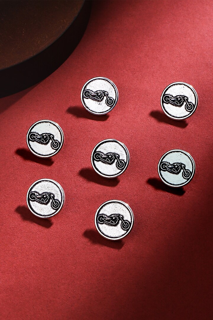 Silver Oxidised Bold Biker Buttons (Set of 7) by Cosa Nostraa at Pernia's Pop Up Shop