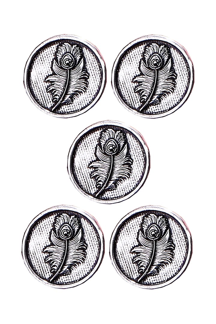 Silver Oxidised Peacock Grace Buttons (Set of 5) by Cosa Nostraa at Pernia's Pop Up Shop