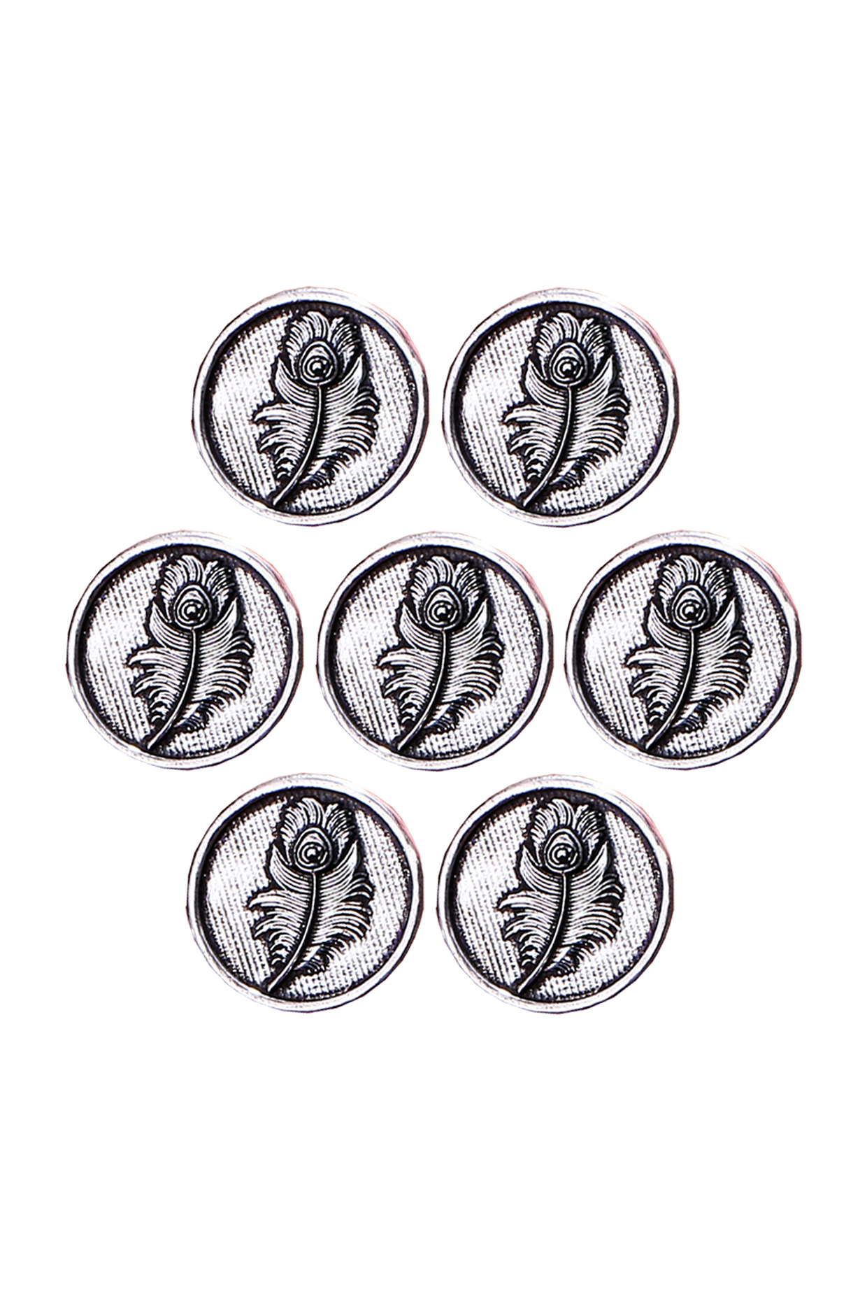 Silver Oxidised Peacock Grace Buttons (Set of 7) by Cosa Nostraa at Pernia's Pop Up Shop