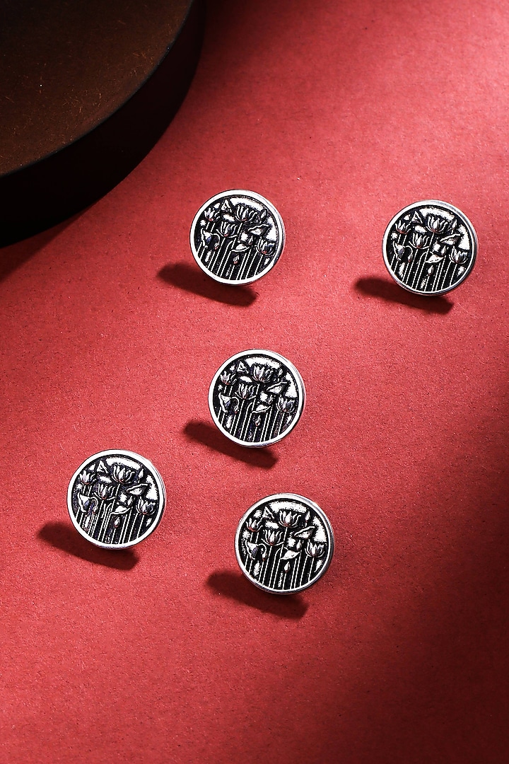 Silver Oxidised Lotus Garden Buttons (Set of 5) by Cosa Nostraa at Pernia's Pop Up Shop