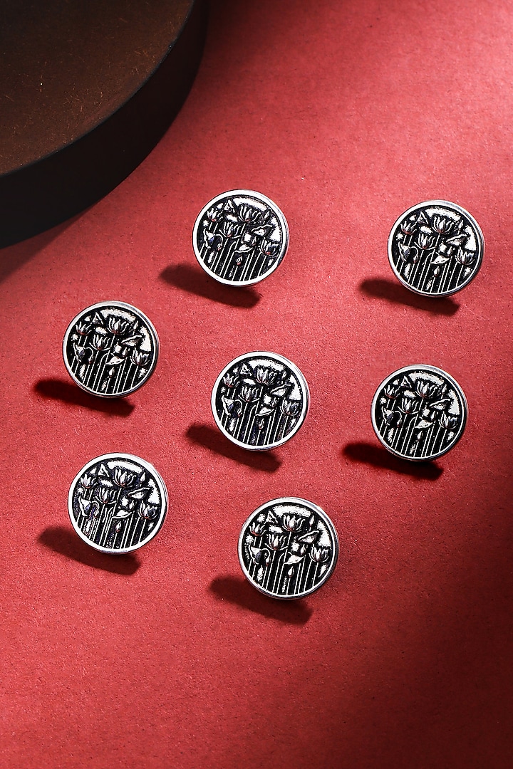 Silver Oxidised Lotus Garden Buttons (Set of 7) by Cosa Nostraa at Pernia's Pop Up Shop