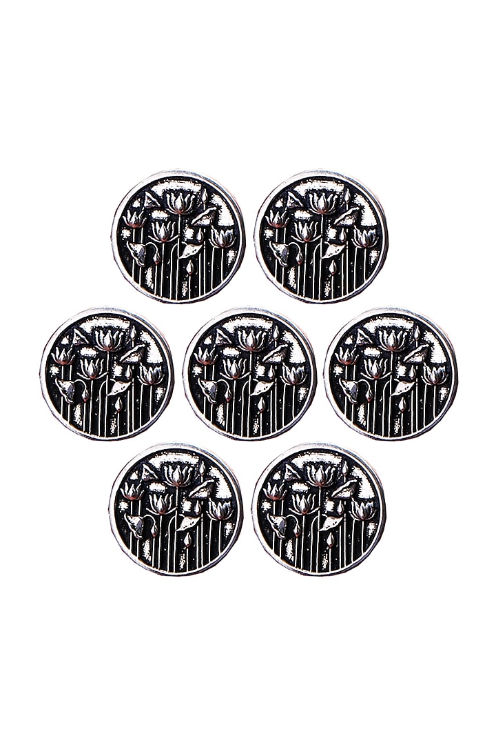 Silver Oxidised Lotus Garden Buttons (Set of 7) by Cosa Nostraa at Pernia's Pop Up Shop