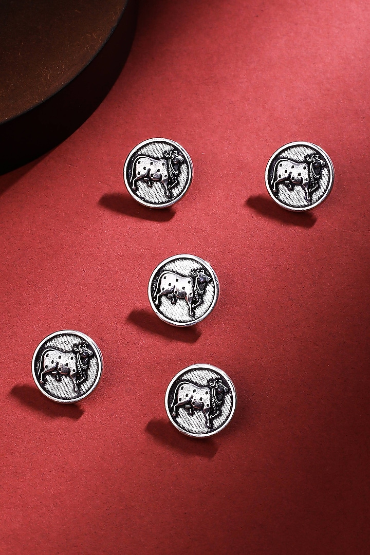 Silver Oxidised Classy Cow Buttons (Set of 5) by Cosa Nostraa at Pernia's Pop Up Shop