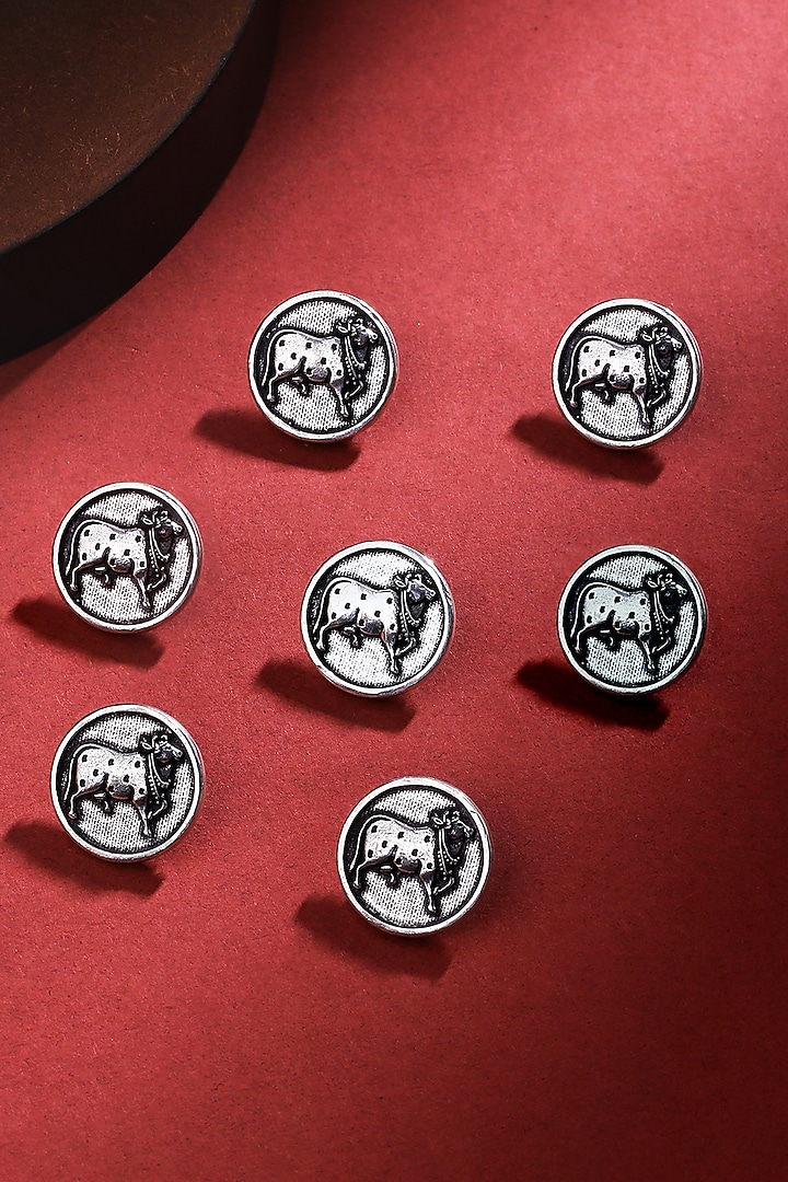 Silver Oxidised Classy Cow Buttons (Set of 7) by Cosa Nostraa at Pernia's Pop Up Shop