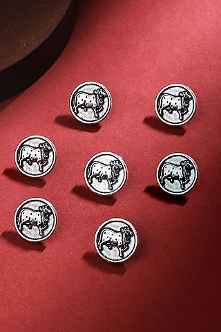 Silver Oxidised Classy Cow Buttons (Set of 7) by Cosa Nostraa