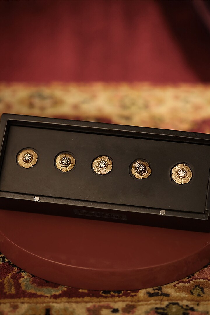 Antique Gold Flower Power Buttons (Set of 5) by Cosa Nostraa at Pernia's Pop Up Shop