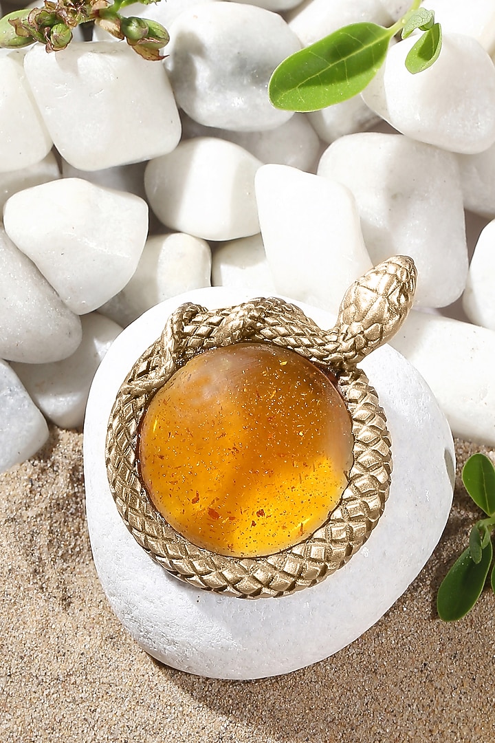 Antique Gold Finish Gem Of Serpent Stone Brooch by Cosa Nostraa at Pernia's Pop Up Shop