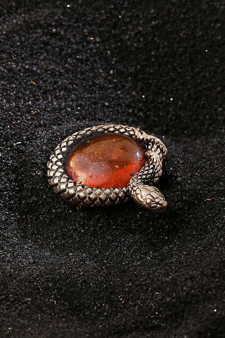Antique Gold Finish Gem Of Serpent Stone Brooch by Cosa Nostraa