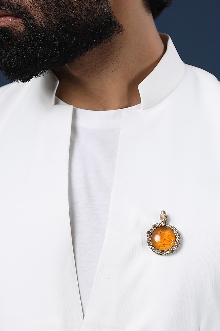 Antique Gold Finish Gem Of Serpent Stone Brooch by Cosa Nostraa at Pernia's Pop Up Shop
