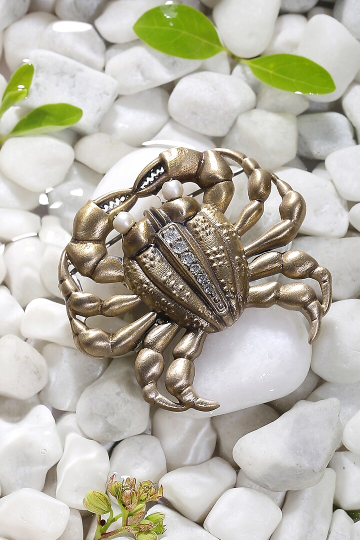 Antique Gold Finish Jewelled Crab Brooch by Cosa Nostraa