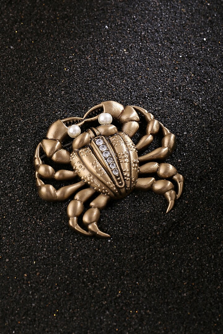 Antique Gold Finish Jewelled Crab Brooch by Cosa Nostraa at Pernia's Pop Up Shop