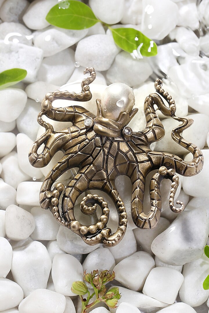Antique Gold Finish Octopus Pearl Brooch by Cosa Nostraa