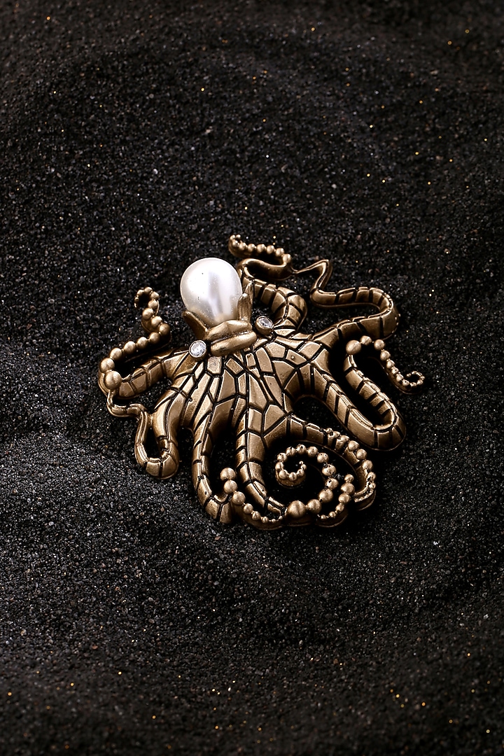 Antique Gold Finish Octopus Pearl Brooch by Cosa Nostraa at Pernia's Pop Up Shop