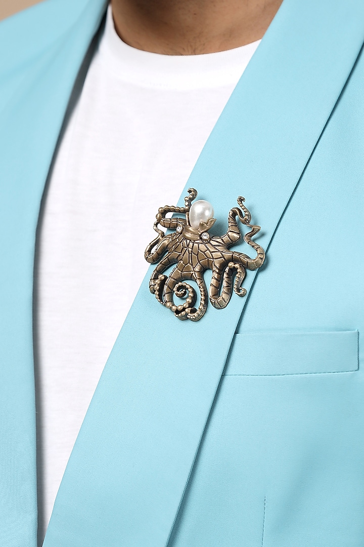 Antique Gold Finish Octopus Pearl Brooch by Cosa Nostraa at Pernia's Pop Up Shop