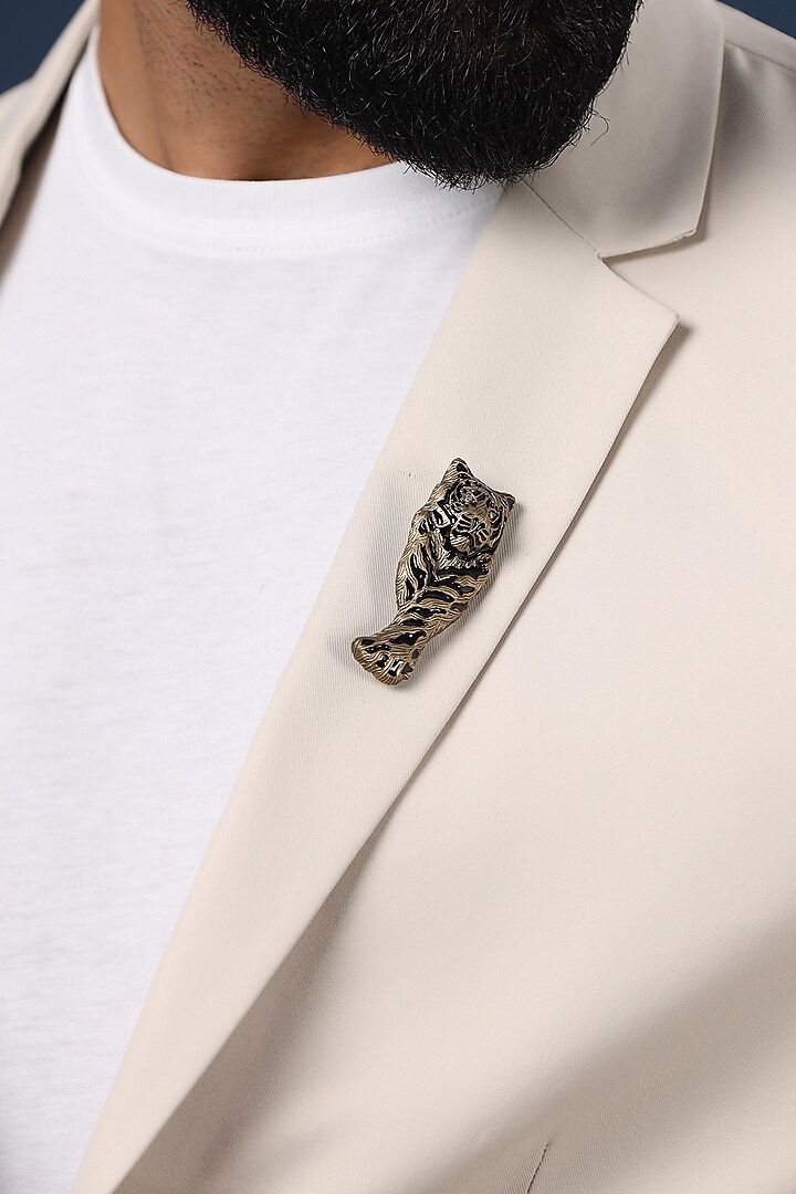 Antique Gold Finish Royal Bengal Tiger Brooch by Cosa Nostraa at Pernia's Pop Up Shop