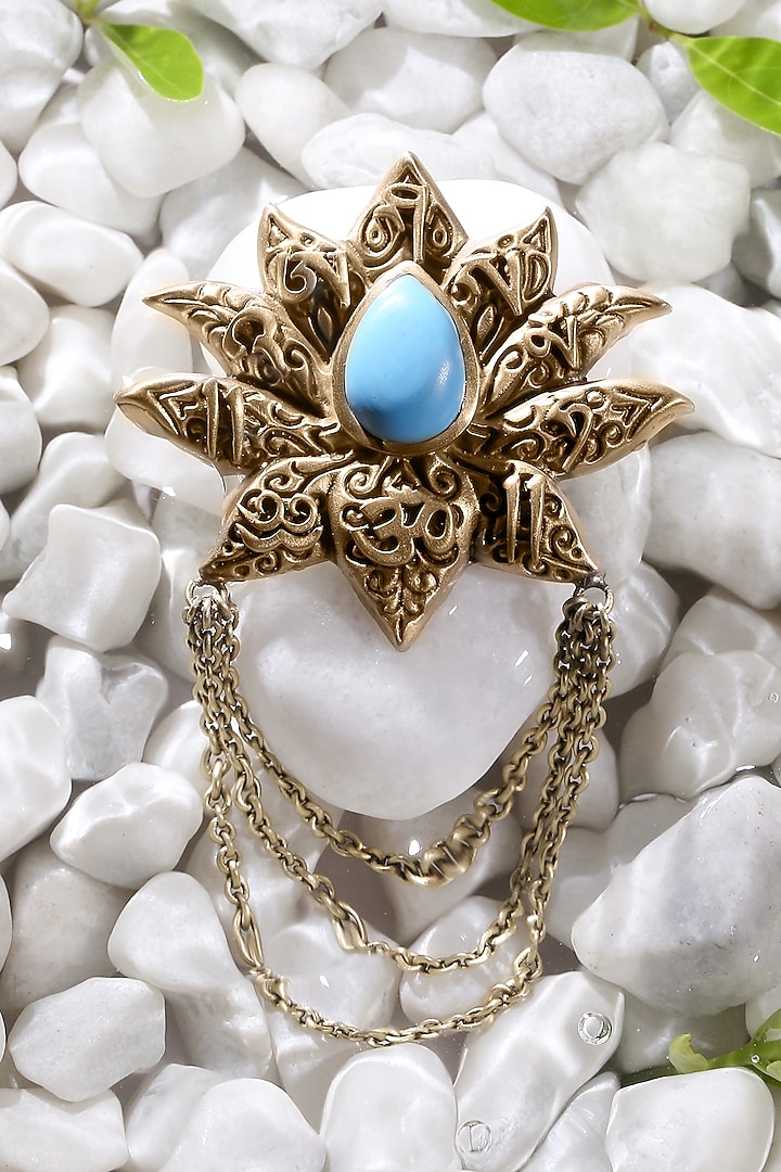Antique Gold Finish Blue Lotus Brooch by Cosa Nostraa