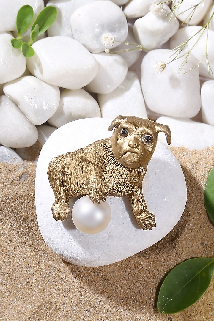 Antique Gold Finish Dog & Ball Brooch by Cosa Nostraa