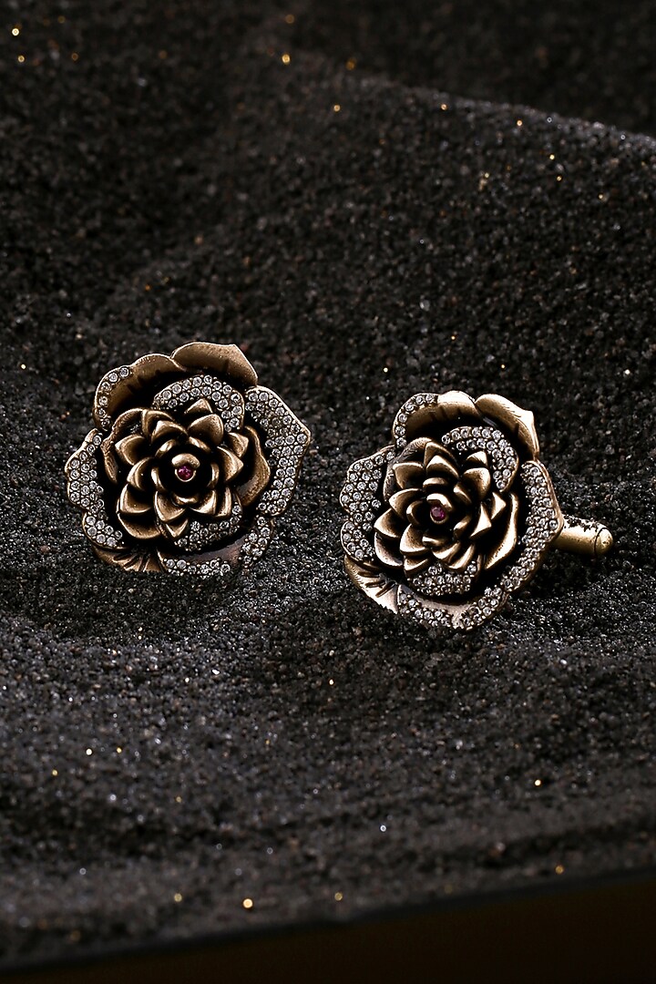 Antique Gold Finish Regal Rose Cufflinks (Set of 2) by Cosa Nostraa at Pernia's Pop Up Shop