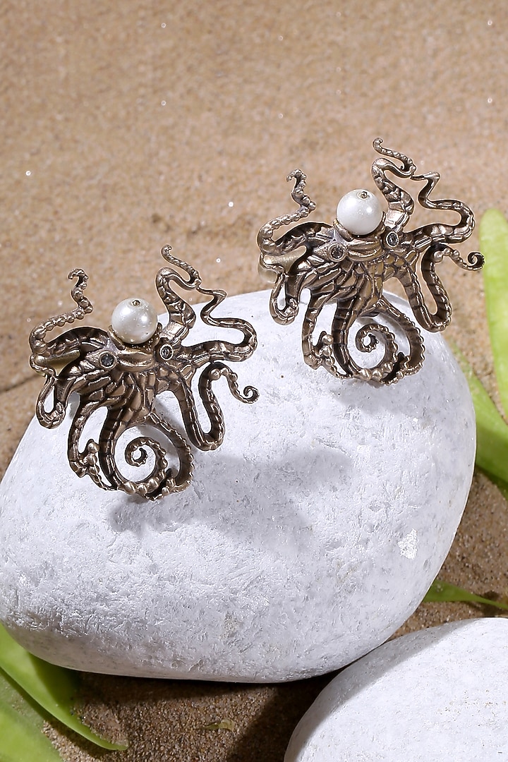 Antique Gold Finish Pearl Octopus Cufflinks (Set of 2) by Cosa Nostraa at Pernia's Pop Up Shop