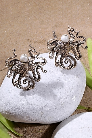Antique Gold Finish Pearl Octopus Cufflinks (Set of 2) by Cosa Nostraa