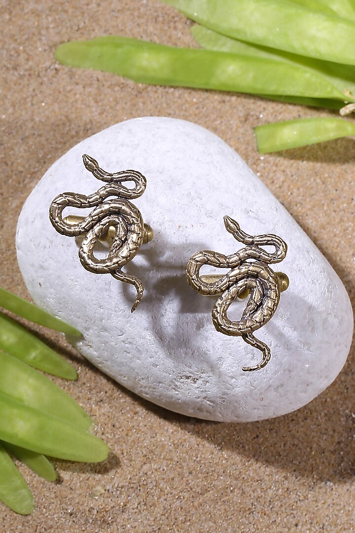 Antique Gold Finish Slytherin Cufflinks (Set of 2) by Cosa Nostraa at Pernia's Pop Up Shop
