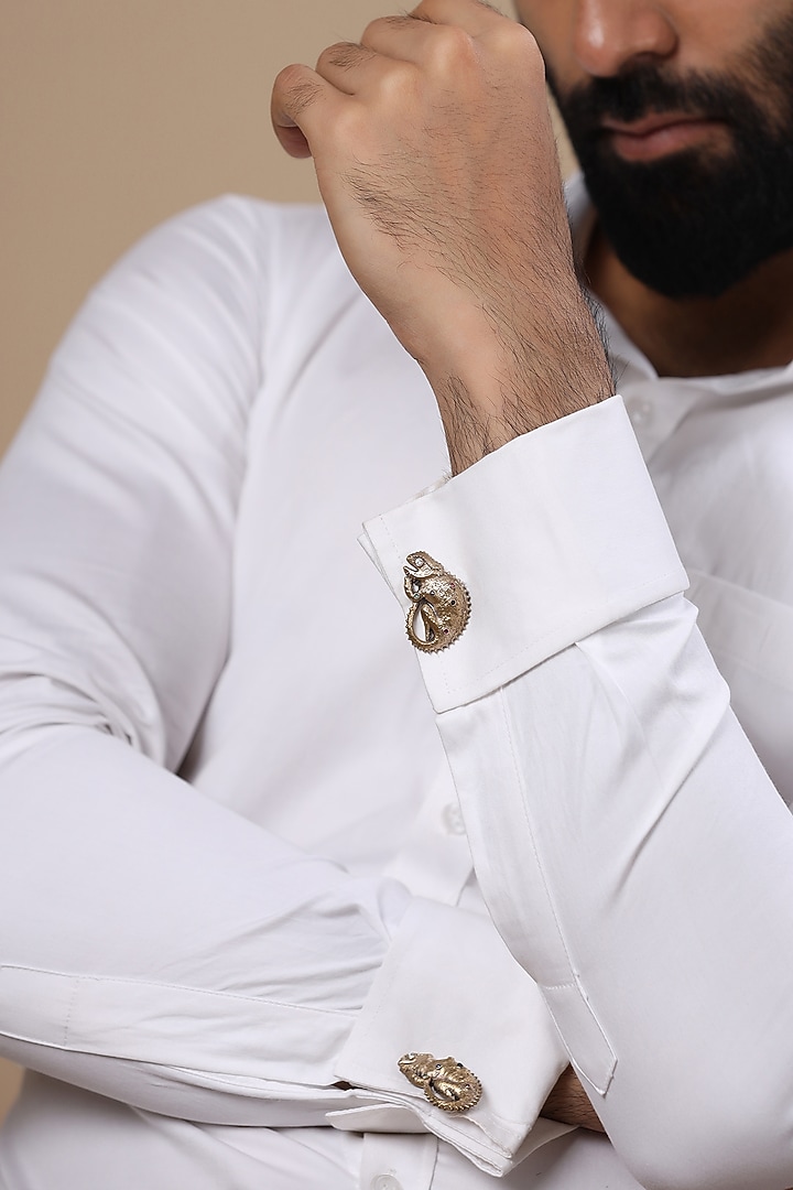 Antique Gold Finish Red & Green Stone Chameleon Cufflinks (Set of 2) by Cosa Nostraa at Pernia's Pop Up Shop