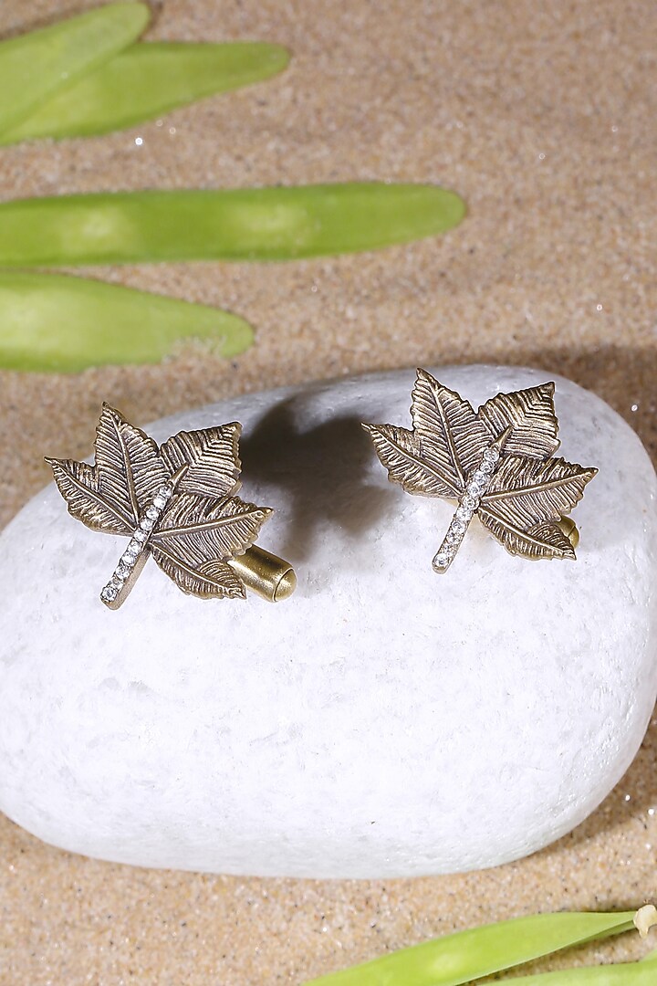Antique Gold Finish Money Plant Cufflinks (Set of 2) by Cosa Nostraa at Pernia's Pop Up Shop