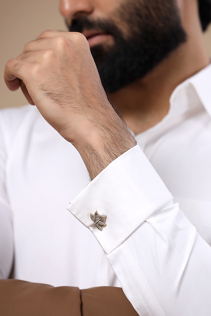 Antique Gold Finish Money Plant Cufflinks (Set of 2) by Cosa Nostraa at Pernia's Pop Up Shop