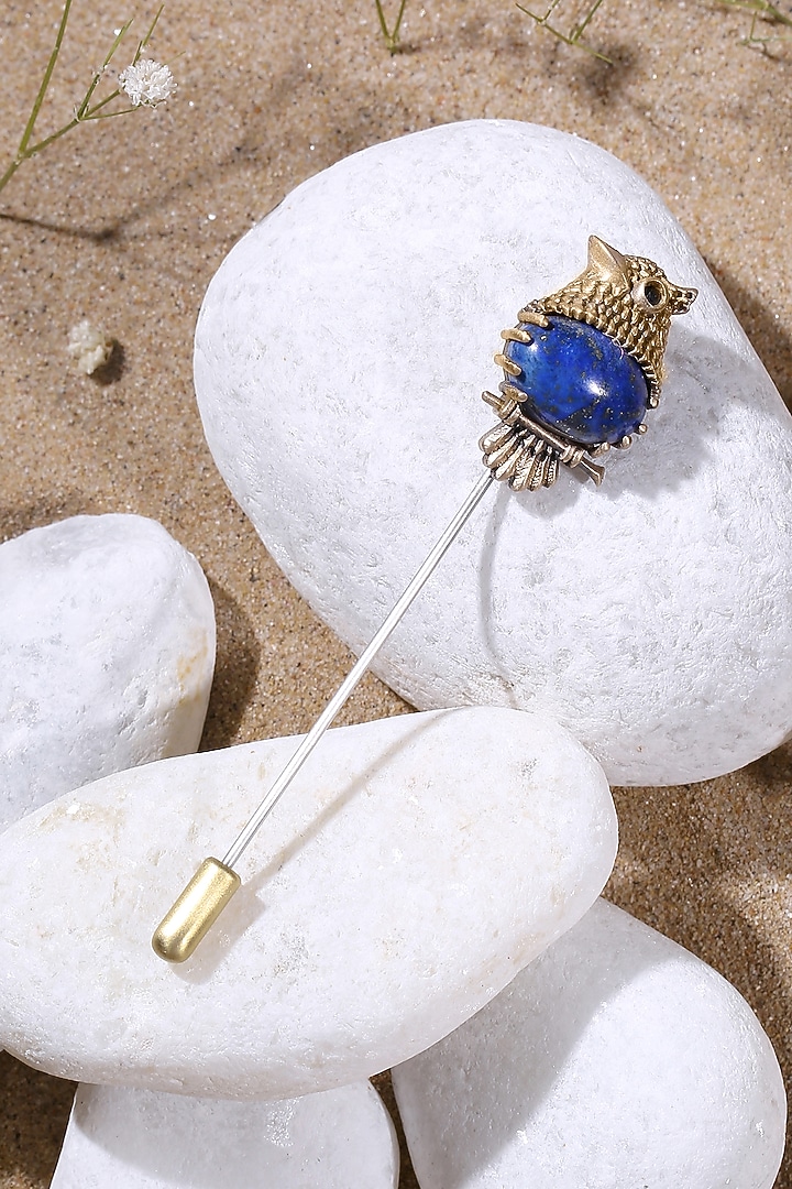 Antique Gold Finish Cobalt Blue Stone Owlet Lapel Pin by Cosa Nostraa at Pernia's Pop Up Shop