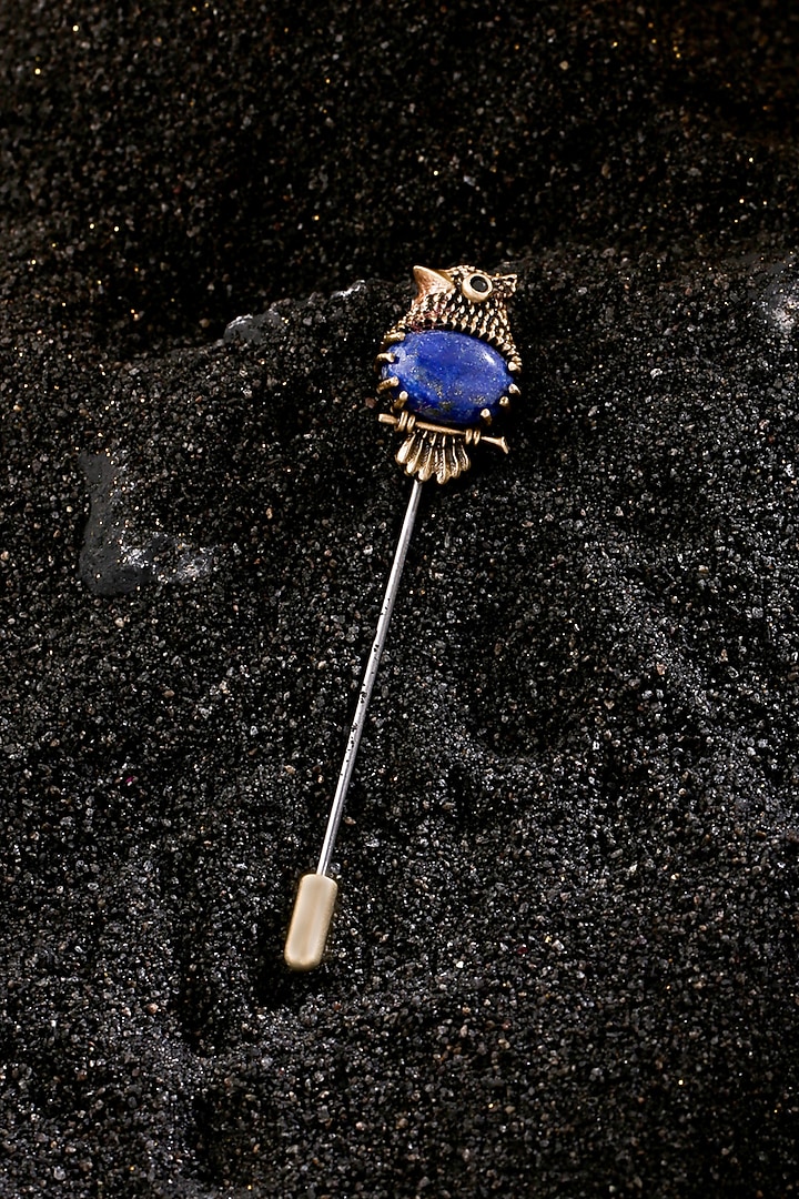 Antique Gold Finish Cobalt Blue Stone Owlet Lapel Pin by Cosa Nostraa at Pernia's Pop Up Shop
