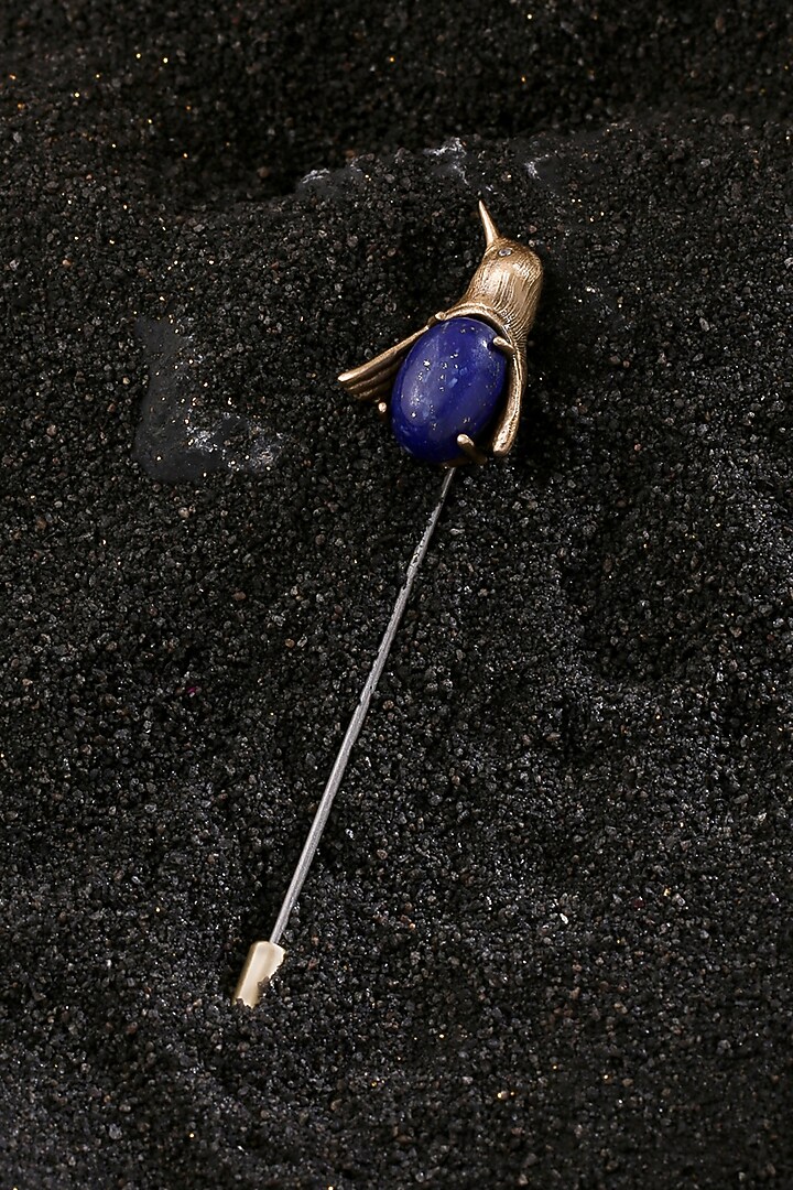 Antique Gold Finish Blue Stone Penguin Lapel Pin by Cosa Nostraa at Pernia's Pop Up Shop