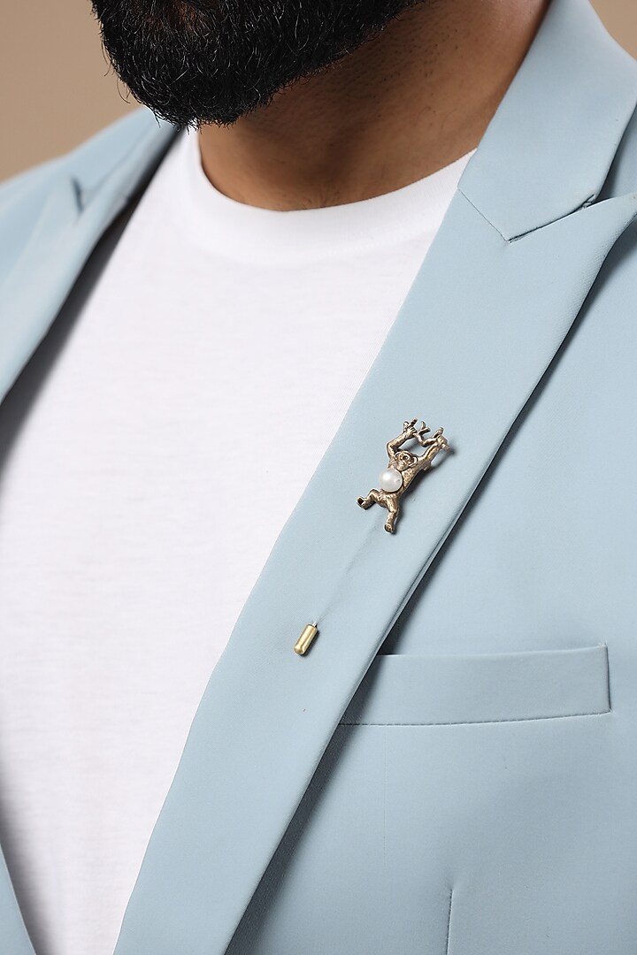 Antique Gold Finish Pearl Monkey Lapel Pin by Cosa Nostraa at Pernia's Pop Up Shop