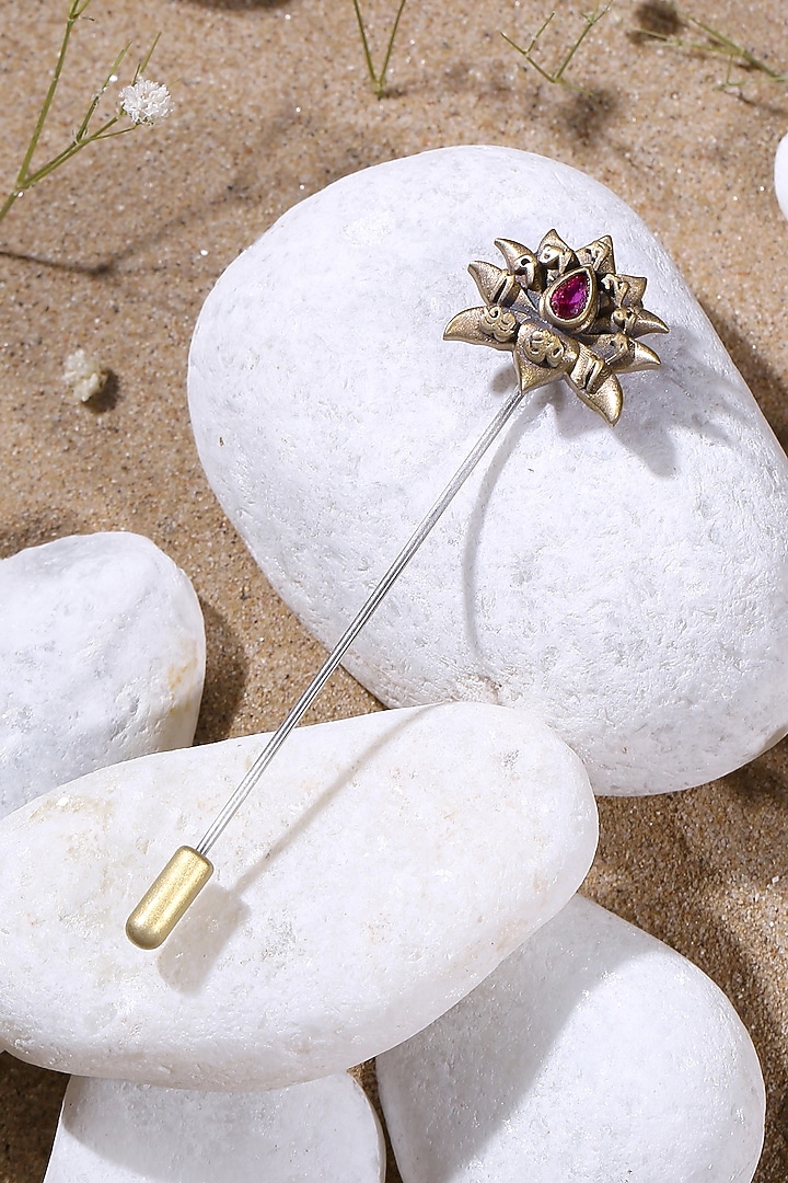 Antique Gold Finish Red Stone Lotus Lapel Pin by Cosa Nostraa at Pernia's Pop Up Shop