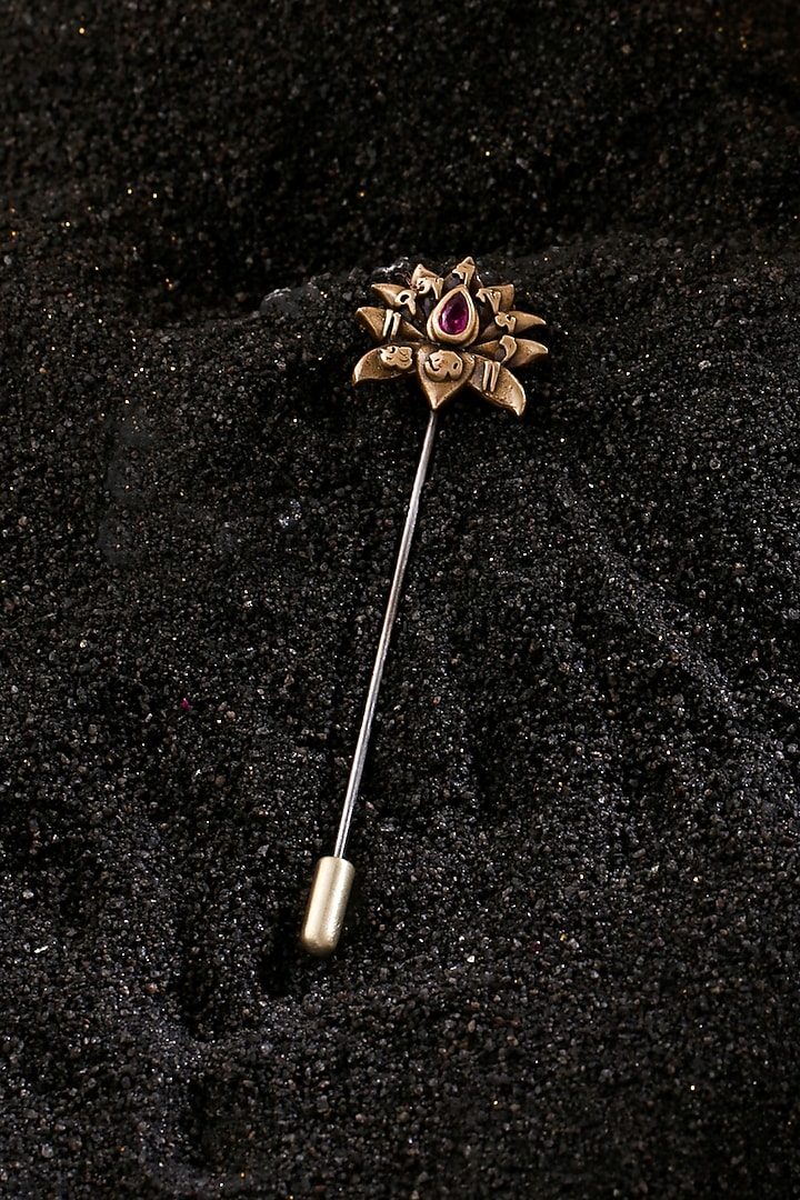 Antique Gold Finish Red Stone Lotus Lapel Pin by Cosa Nostraa at Pernia's Pop Up Shop
