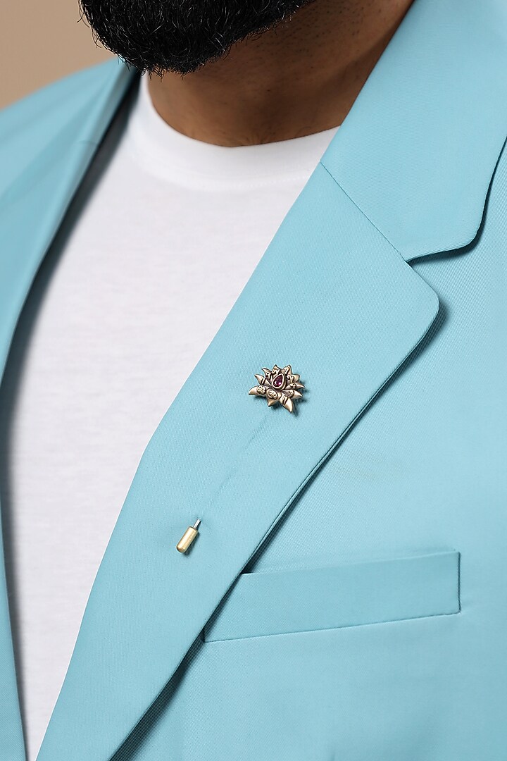 Antique Gold Finish Red Stone Lotus Lapel Pin by Cosa Nostraa at Pernia's Pop Up Shop
