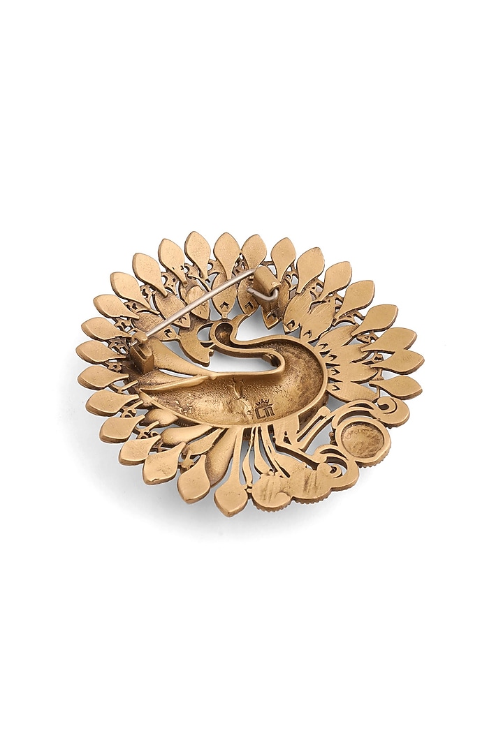 Antique Gold Brass Dancing Peacock Brooch by Cosa Nostraa at Pernia's Pop Up Shop